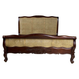French Mahogany Rattan Low Foot Board Bed