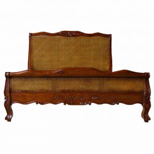 French Mahogany Rattan Low Foot Board Bed
