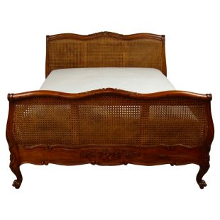 French Louis Mahogany Rattan Bed