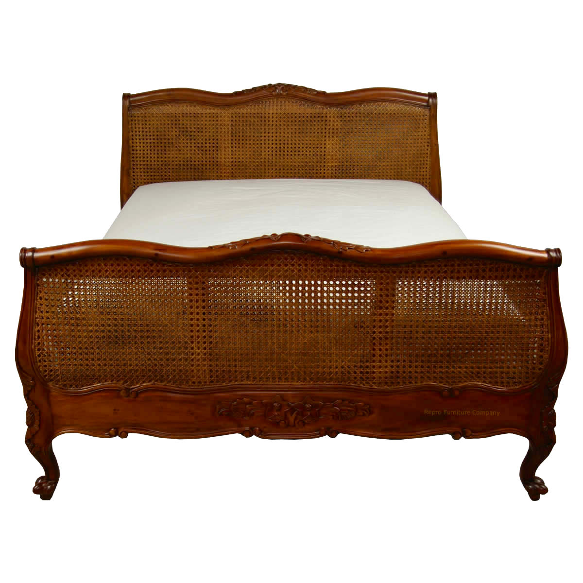 French Louis Mahogany Rattan Bed Repro Furniture Company