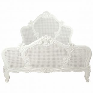 French White Louis Rattan Bed