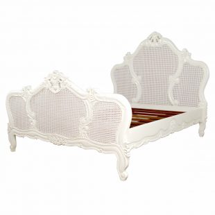French White Louis Rattan Bed