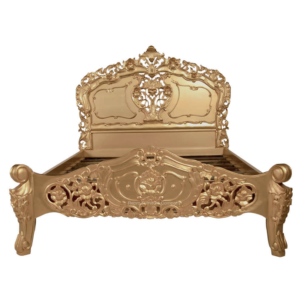 Rococo Gold King Size Bed Repro, King Gold Bed