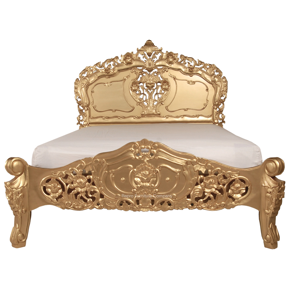 Rococo Gold King Size Bed Repro, Gold Bed King