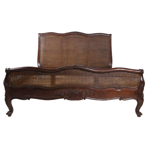 French Mahogany Rattan Low Foot Bed