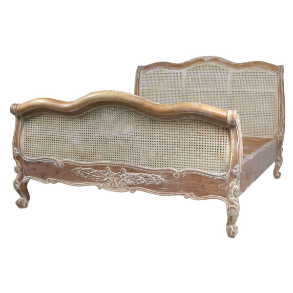 French White Wash Rattan Bed