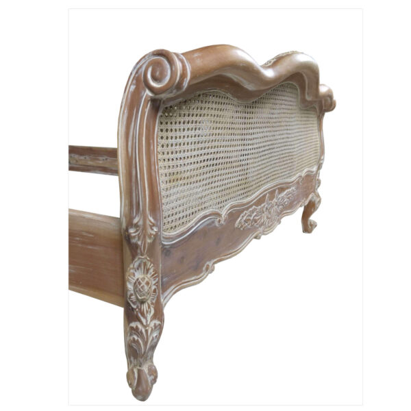 French White Wash Rattan Bed Double