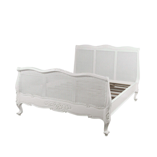 White Louis Rattan French Bed King Size - Image 4