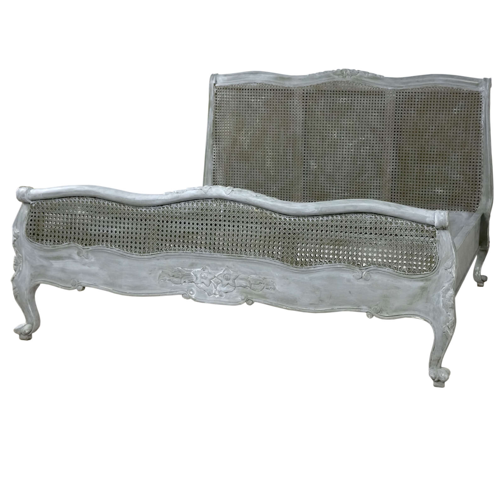 Olive French distressed rattan bed