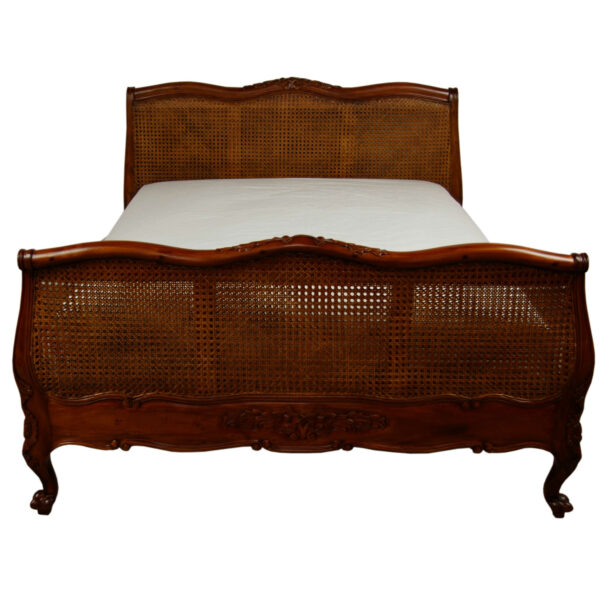 French Louis Mahogany Super King Dark Rattan Bed